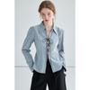 Women's Spring New Design Tie Long Sleeve Split Waisted Denim Shirt Top