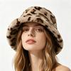 Zeyu New Fashion Leopard Print Cashmere Bucket Hat Women Winter Thick Warm Plush Fisherman Cap Casual Outdoor Party Travel Daily