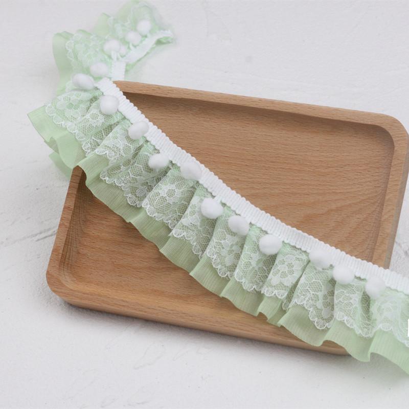 NEW Cartoon Chiffon Pleated White Pompon Applique Lace DIY Dress Skirt Ruffle Pompom Storage Basket Flowerpot Border Decoration