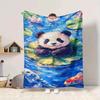 1pc Panda Lotus Lightweight Flannel Blanket, Comfortable and Warm Blanket, for Office and Camping Sofa Bed, Livingroom187