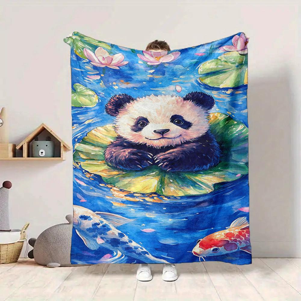 1pc Panda Lotus Lightweight Flannel Blanket, Comfortable and Warm Blanket, for Office and Camping Sofa Bed, Livingroom187