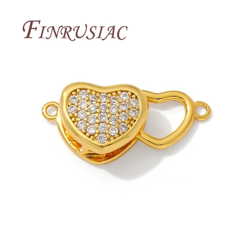 18K Gold Plated Connectors For Jewelry,Brass with Zircon Heart Clasps For Bracelets Accessories,DIY Jewelry Necklace Clasp