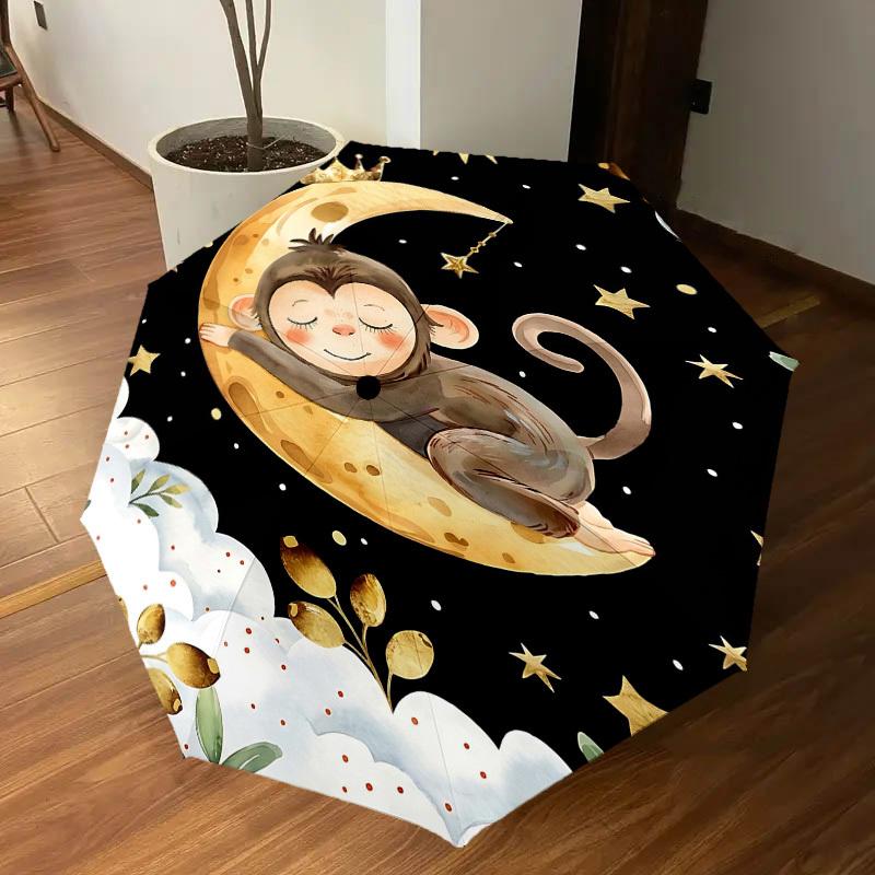 1PC Monkey Clouds Umbrella-8-Rib Reinforced, Automatic Open, Lightweight & Durable, Fashion Accessory for Outdoor, H0366