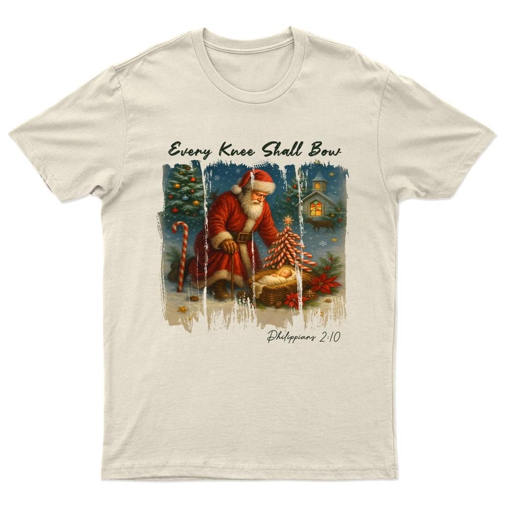Every Knee Shall Bow T-Shirt Unisex Gift Retro Seasonal Funny Xmas Santa