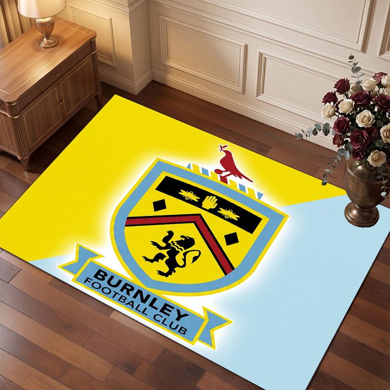 Burnley Football Print Crystal Velvet Rug, Comfortable Water Absorbent Non Slip Indoor Floor Carpet