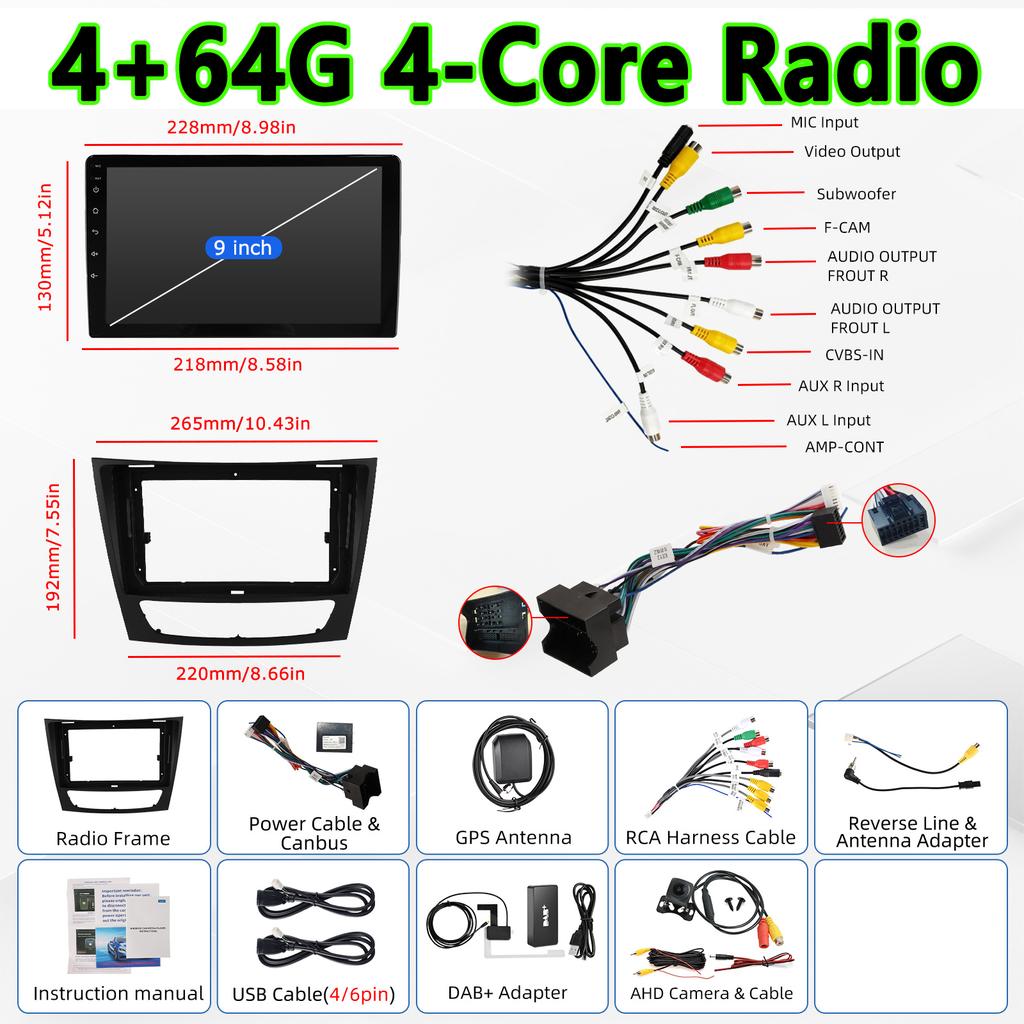MOPECT 4+128G Carplay Android 15 Car Radio Player for Mercedes Benz E-Class W211 E200 E220 E300 E350 E240 E270 E280 W463 W209 W219 NO 2 Din 4G DAB+ DV