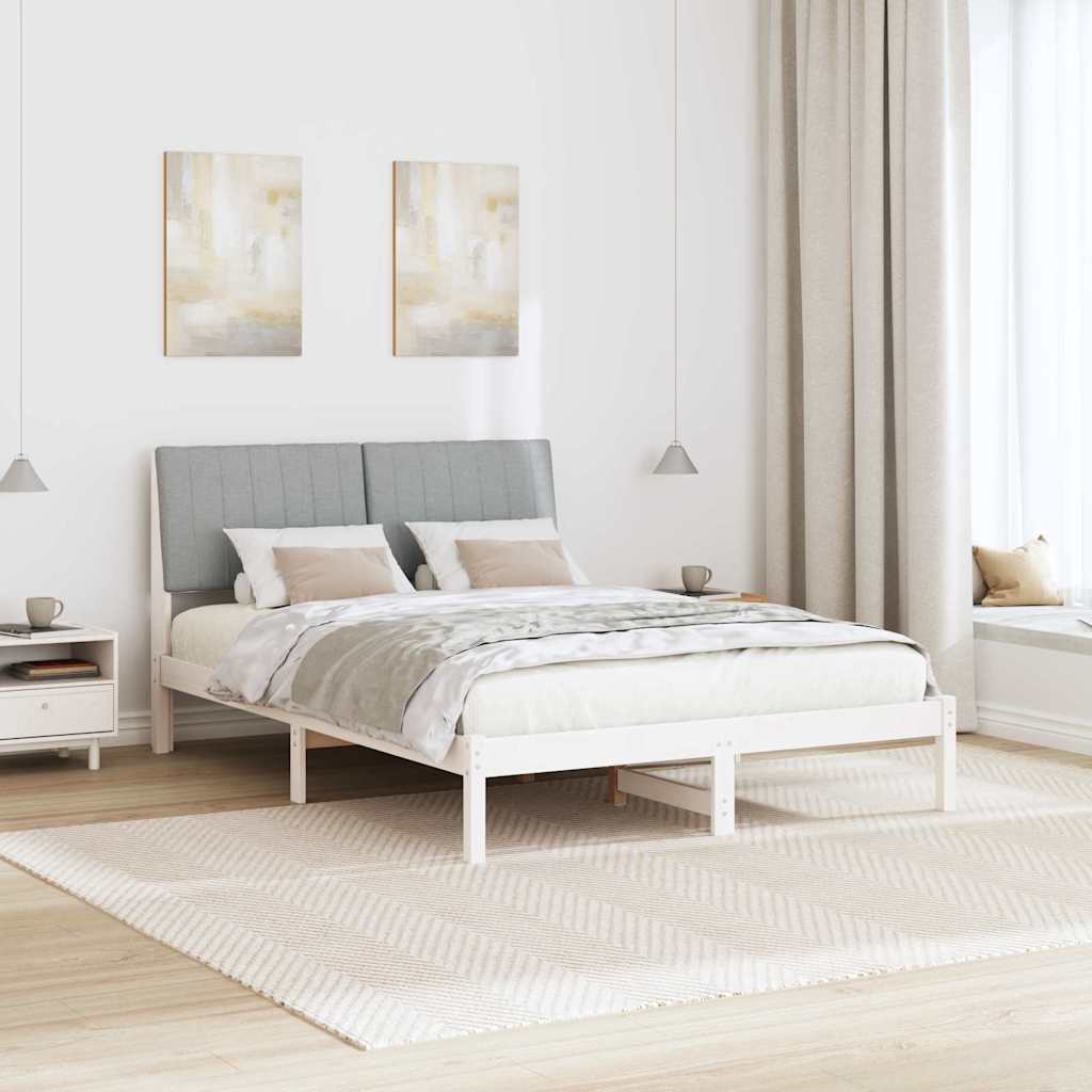 Bed Frame with Headboard White 135 x 190 cm Solid Pine Wood