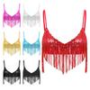 Womens Shiny Sequin Tassel Bra Tops Swing Sequin Fringe No-pad Wireless Bralette Bra Clubwear Dancewear for Belly Dance Disco