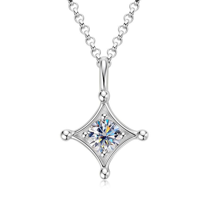 Gica Gema Temperament Simple Moissanite High Sense Necklace Sterling Silver S925 Pendant Four-pointed Star Design Clavicle Chain