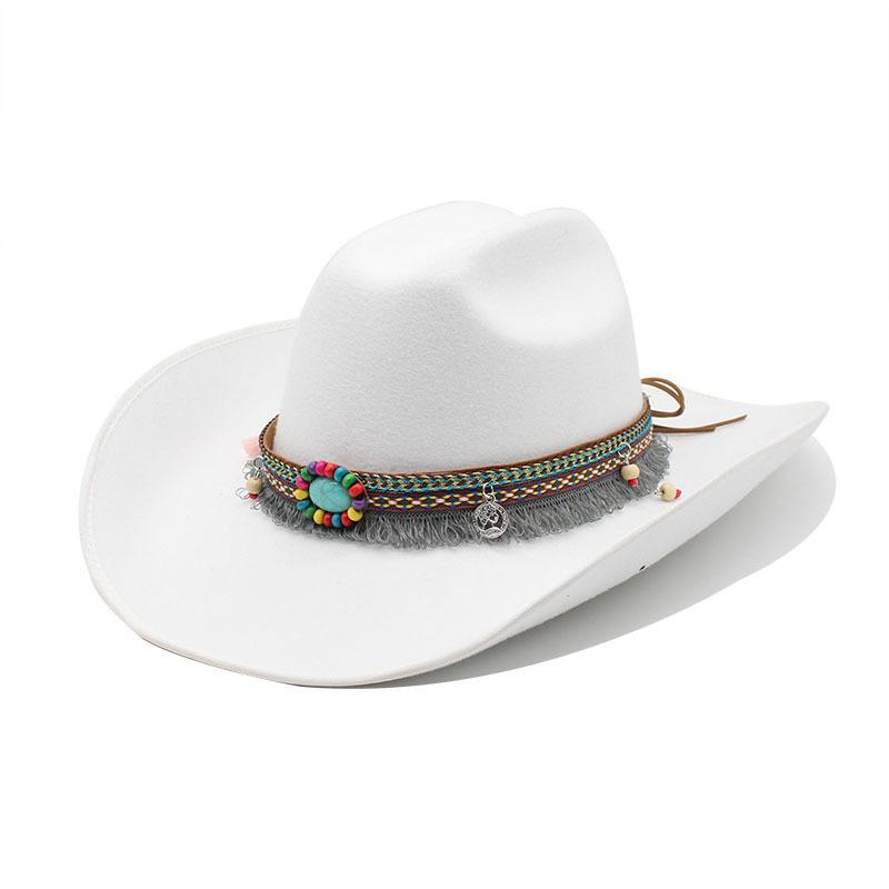 Newest Design Vintage Western Cowboy Hat For Men's 9.5CM Wide Brim Fedora Hat Gentleman Jazz Cowgirl Cloche Church Caps