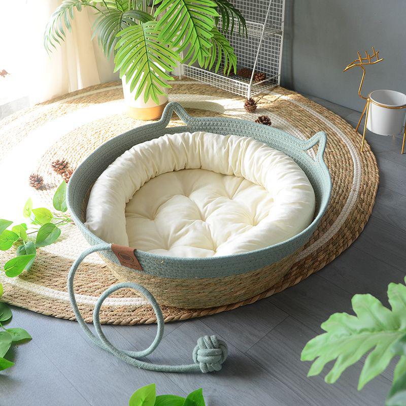 Rattan Woven Cat Bed: All-Season Winter Warm Nest for Pets