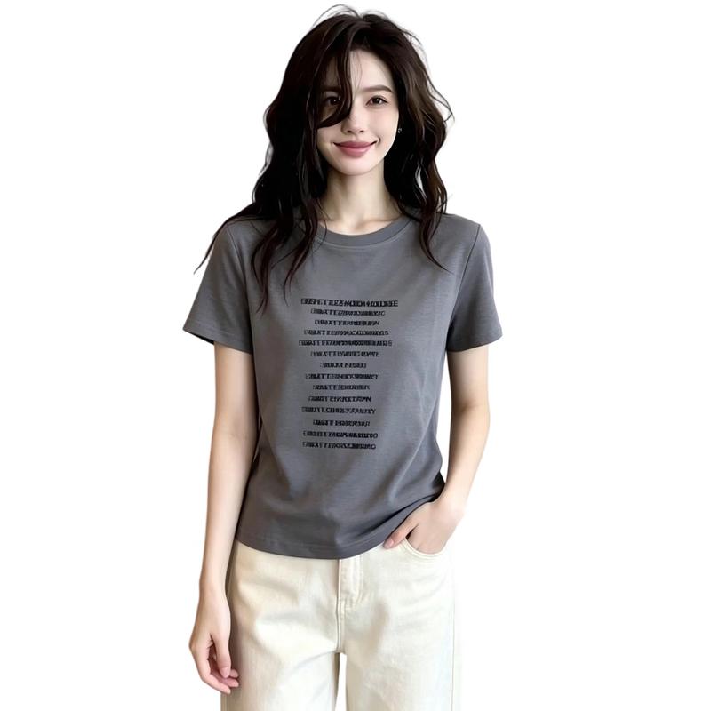La Chapelle Women s Letter Print Short Sleeve T-Shirt L серый
