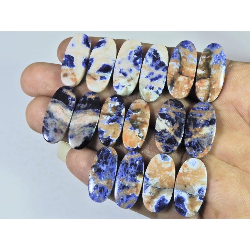 150Cts.Natural Sodalite Matched Pair Oval Cabachon Loose Gemstone 08Pair Lot C-2697