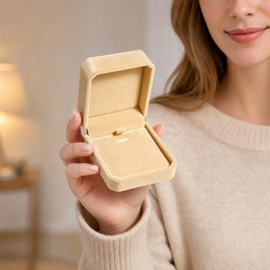 Jewelry Box, with Velvet Interior Shock-Proof Scratch-Proof Organizer, Apricot Soft Plush Jewelry Case for Rings Earrings Necklaces