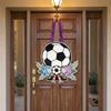 Soccer Ball Themed Decorative Hanging Sign with Floral Accents and Ribbon for Party Celebration Indoor Outdoor Use