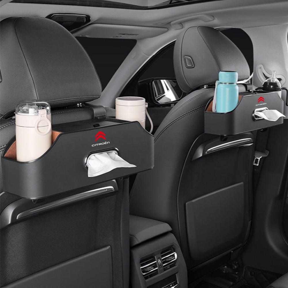 Multifunktionale Leder-Taschentuchbox Aufbewahrungsbox für die Rückseite des Autositzes Halter für Getränkebecher und Mobiltelefon für Citroen C1 C2 DS C4L VTS C-ELYSEE