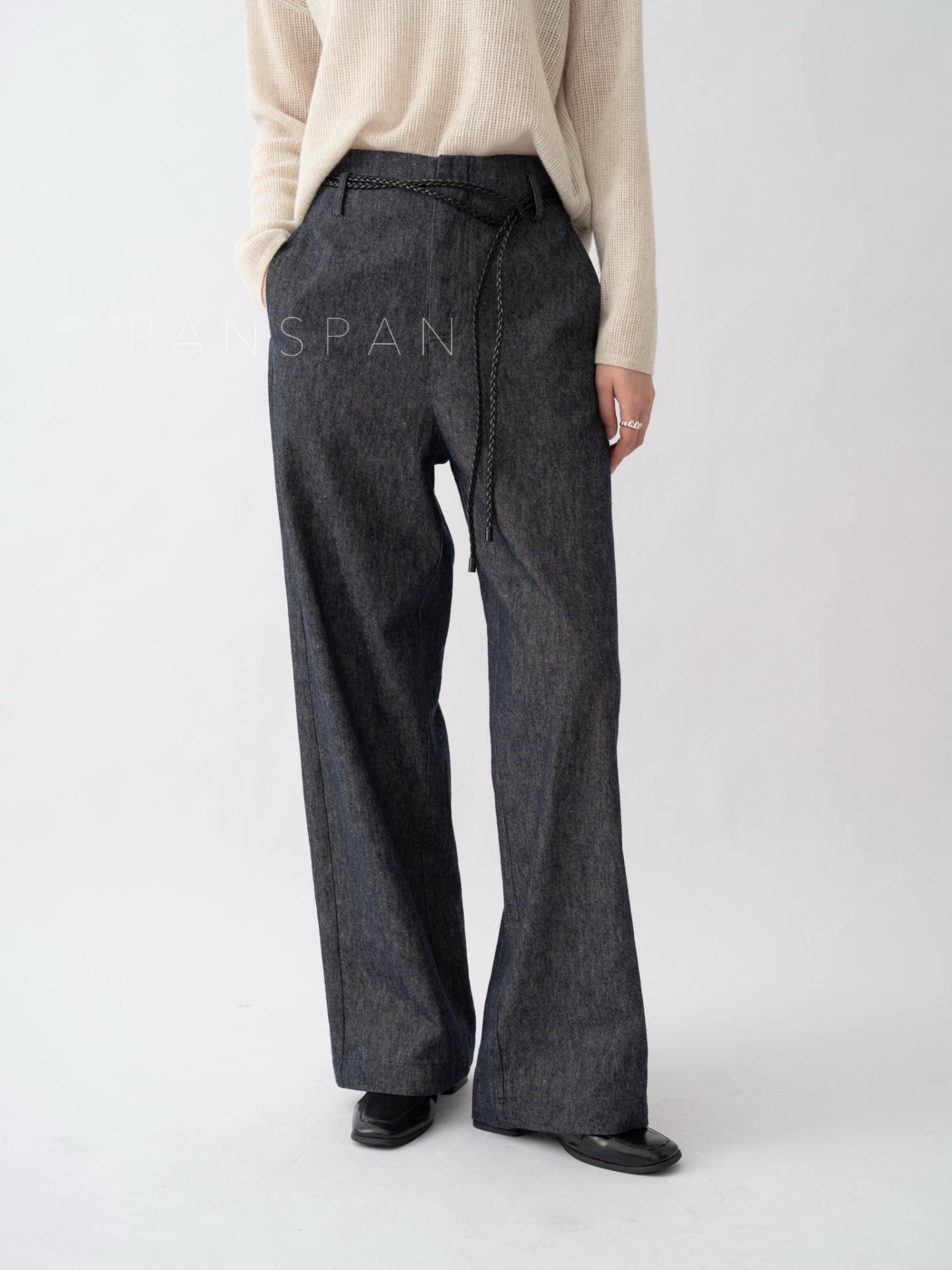 

2026 Spring High-Waist Straight-Leg Linen-Cotton Twill Pants: Heavyweight, Washed, Comfortable & Stylish Large глубокий/синий