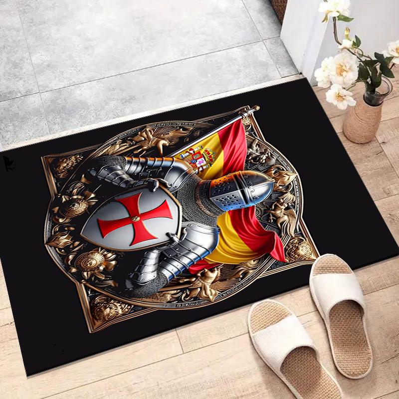 Cross Templars Knight Polyester Carpet, Soft Indoor Mat for Office Chair, Living Room, Computer Desk - Decorative Home Office Rug Design