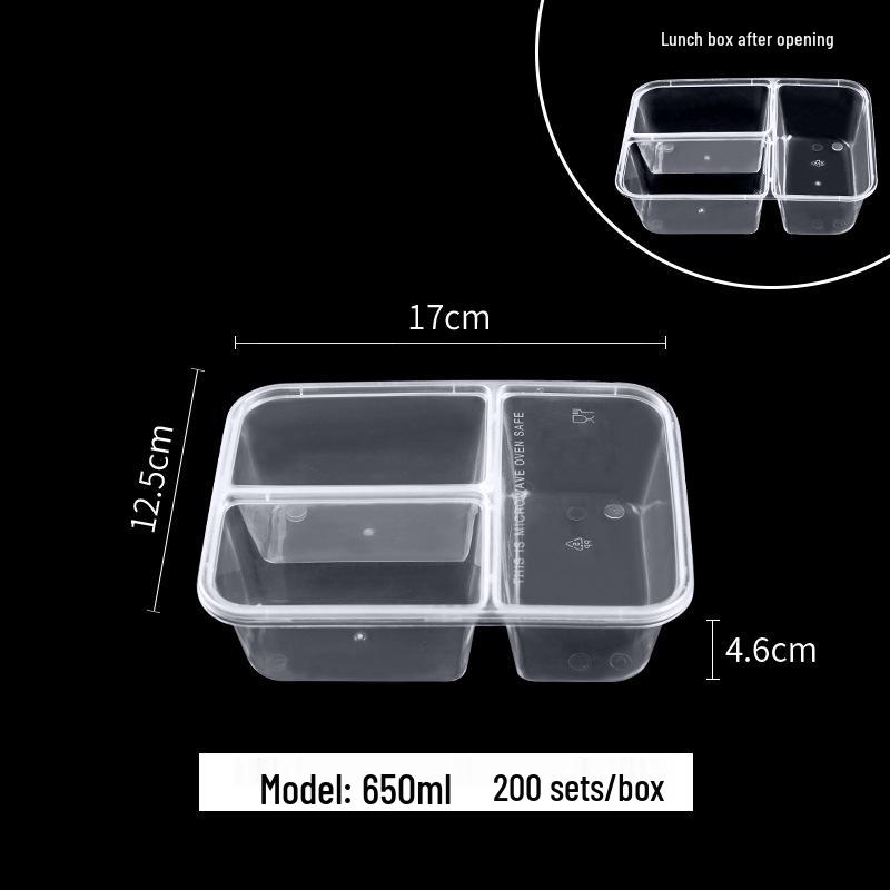 European & American Round Three-Compartment Disposable Lunch Box, Thickened Transparent Black Container for Takeaway Packaging
