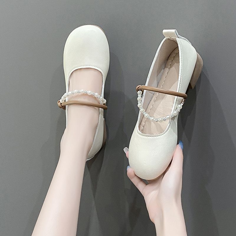 Doudou Pearl Shallow Mouth Mary Jane Shoes Women's Summer and Autumn New Soft-soled Not Tired Feet Ladle Shoes Single Shoes