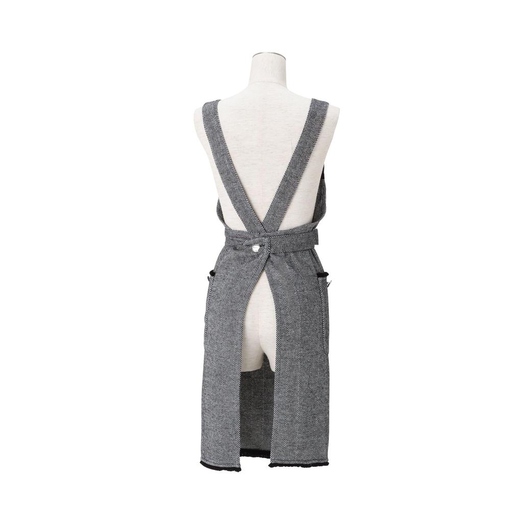 Francfranc Herringbone Full Apron, Black, with Pockets, Long Length