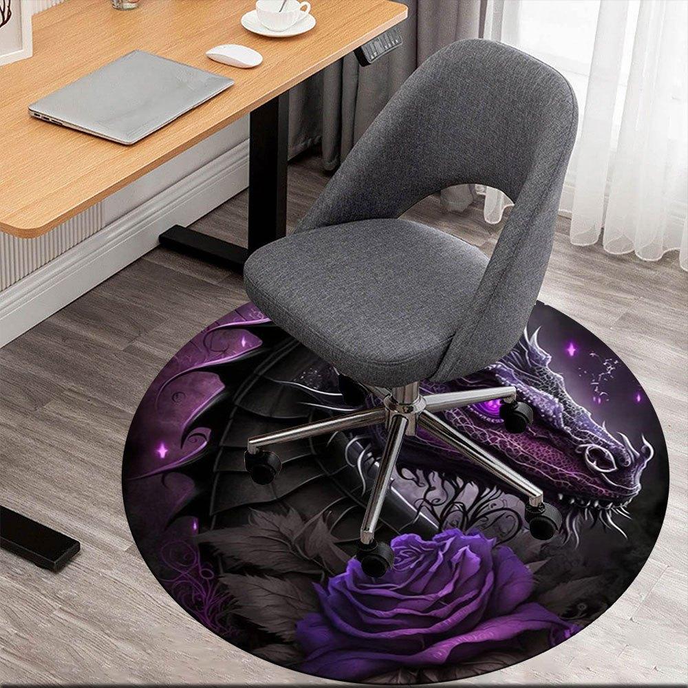 

Purple Dragon with Rose Fantasy Art PrintRound Non-Slip chair mat chair carpet for office Rugs for Office Decor Gift For Valentine s Day Mother s Day 80cm by 80cm