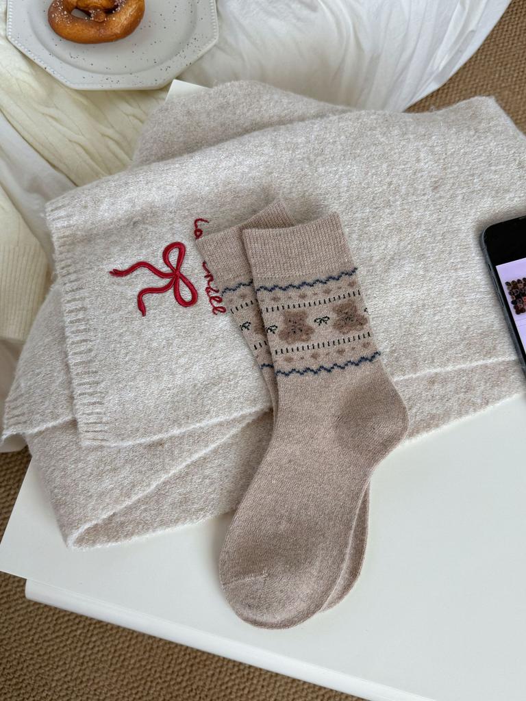 Tutu Bear Bear, Thickened Warm Cartoon Medium Tube Socks Wool Socks Stacking Socks Children