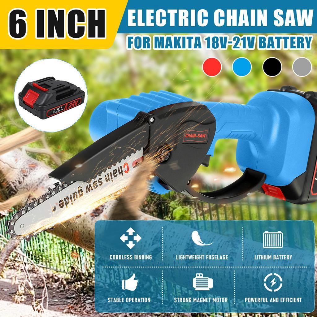 6 Inch Electric Chain Saw Pruning Chain Saw 1200W Cordless Garden Tree Logging Saw Woodworking Cutter Tools for Makita Battery