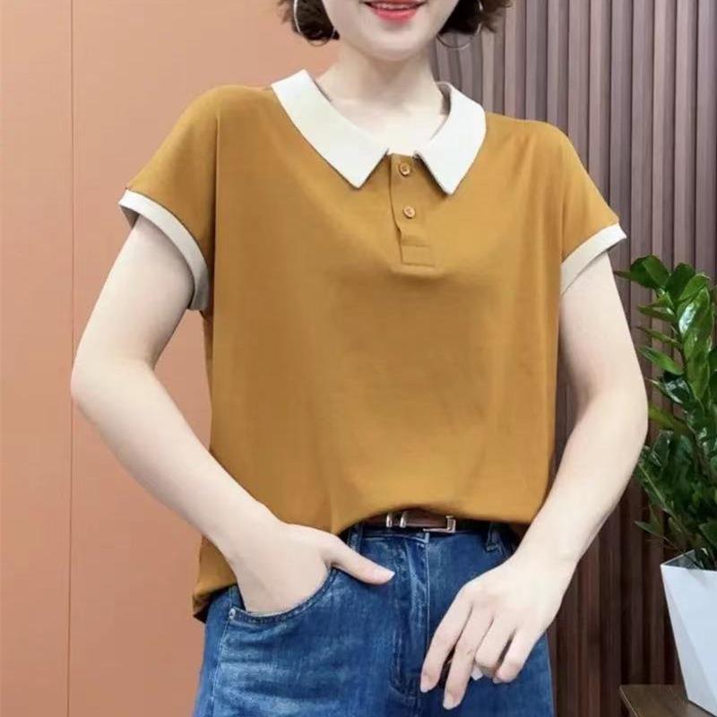 

Женская рубашка с воротником нового стиля большого размера, женская свободная рубашка с коротким рукавом 5XL