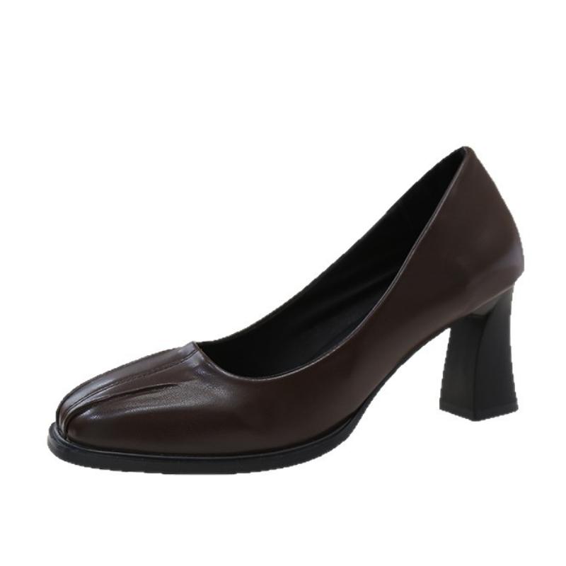 Höst Damskor Mode Skor Arbetskor Fyrkantig Tå Höga Klackar