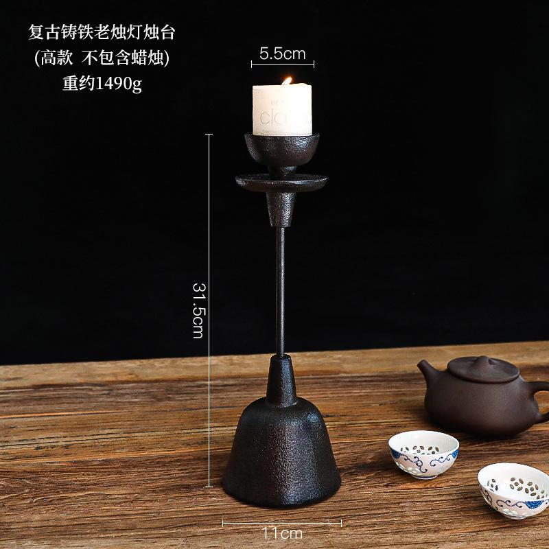 Vintage Cast Iron Candle Holder Classic Chinese Tea Ceremony Decoration Home Décor Ornament