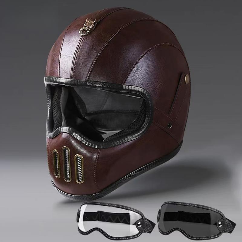 Tokyo Style Motorcycle Black Leather Full Face Retro Helmet Motorcycle Casco Moto Japan TT Helmets Fiberglass With Visor