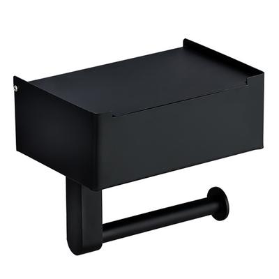 Portarrollos de papel higiénico de acero inoxidable negro con dispensador de toallitas, estante para teléfono móvil para baño con