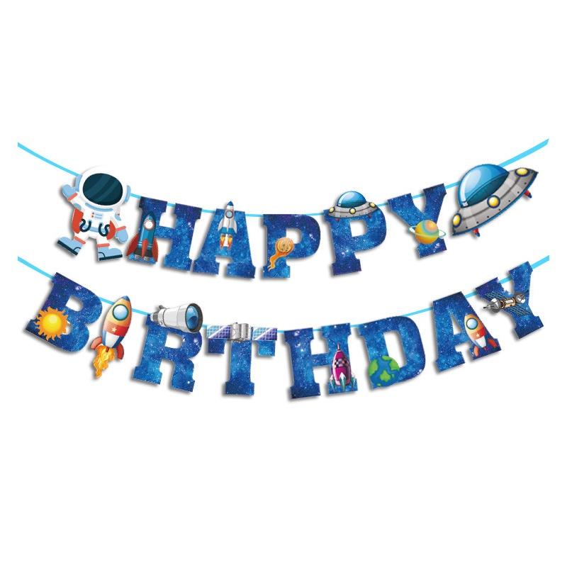 Themed Space Outer Spaceman Rocket Birthday Party Decor Set Banner Topper Cake