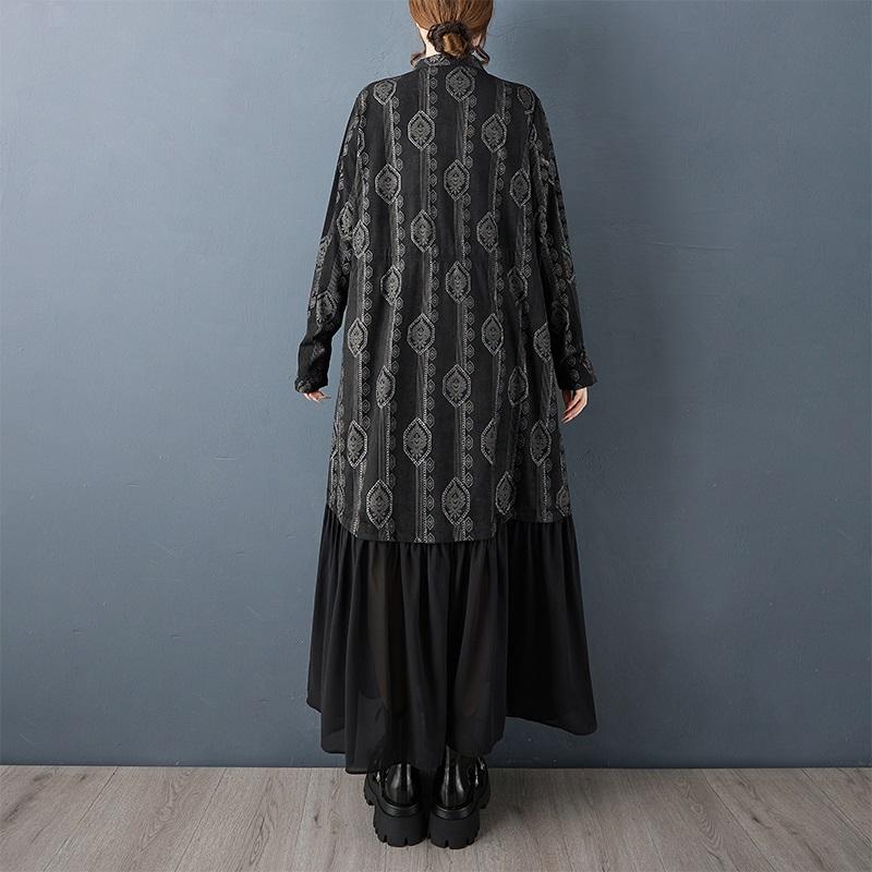 Long sleeve plus size black vintage floral new in dresses for women spring autumn casual loose dress
