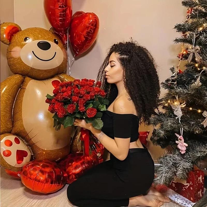 1/2pcs Big Bear Foil Balloon Valentine's Day, Aluminum Film for Proposal & Party, Romantic Wedding Birthday Decor Gift
