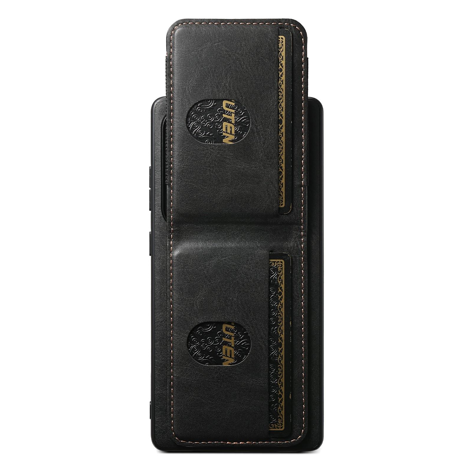 

SUTENI H03 For Samsung Galaxy S25 Ultra Case Card Holder Waxy Texture Leather+TPU Phone Cover Black