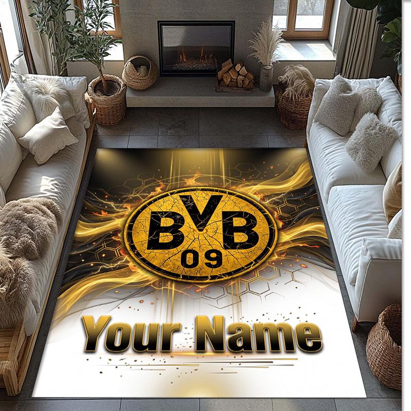 Borussia Dortmund Printed Crystal Velvet Rug Non‑Slip Crystal Velvet Carpet For Sofa Bedroom Indoor Home Decoration
