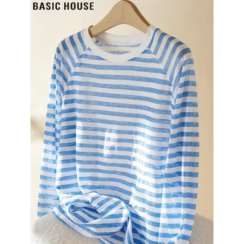 Basic House Women s Contrast Stripe Long Sleeve T-Shirt L