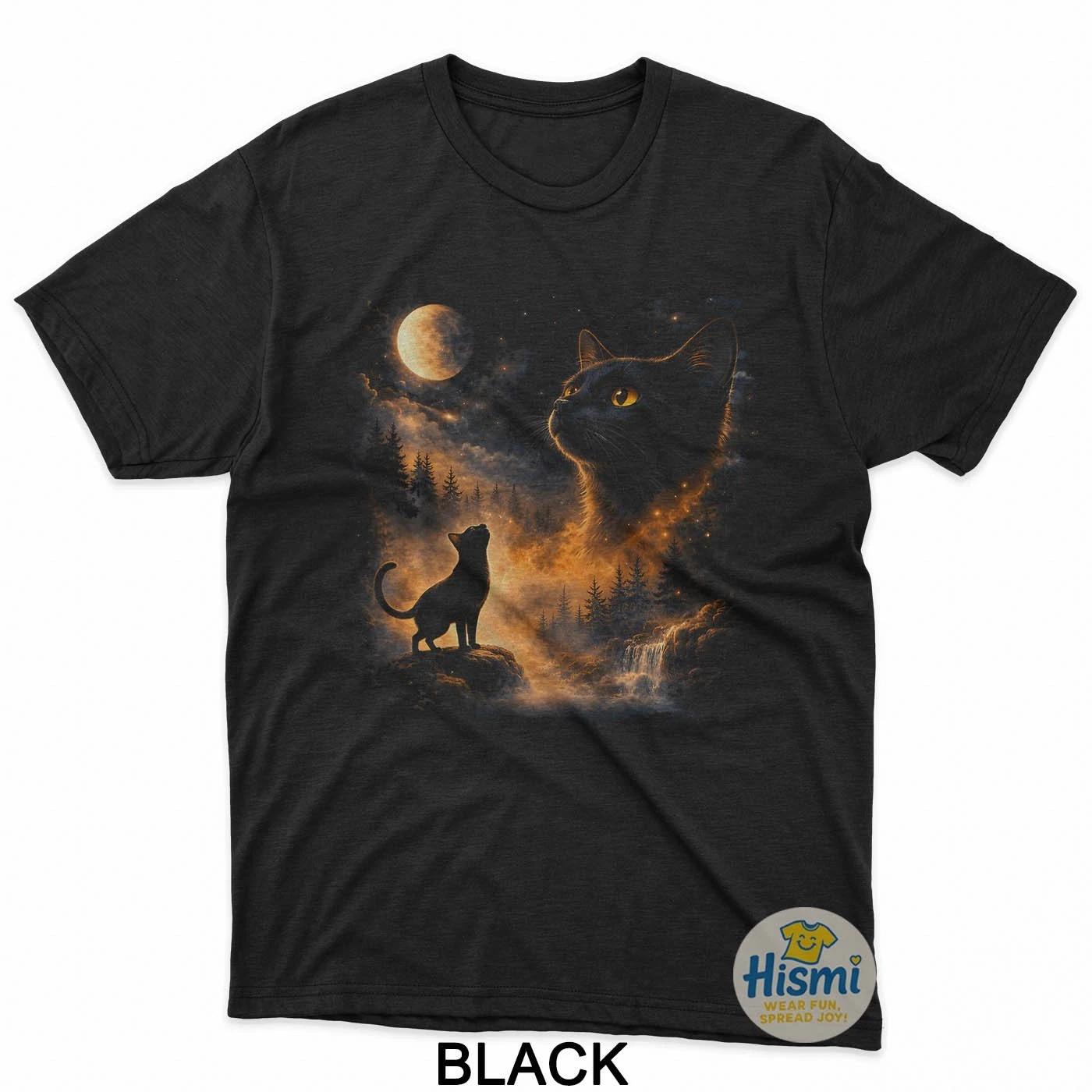 Mystical Black Cat Moon Graphic Gifts For Men Women Kids Black T-Shirt L