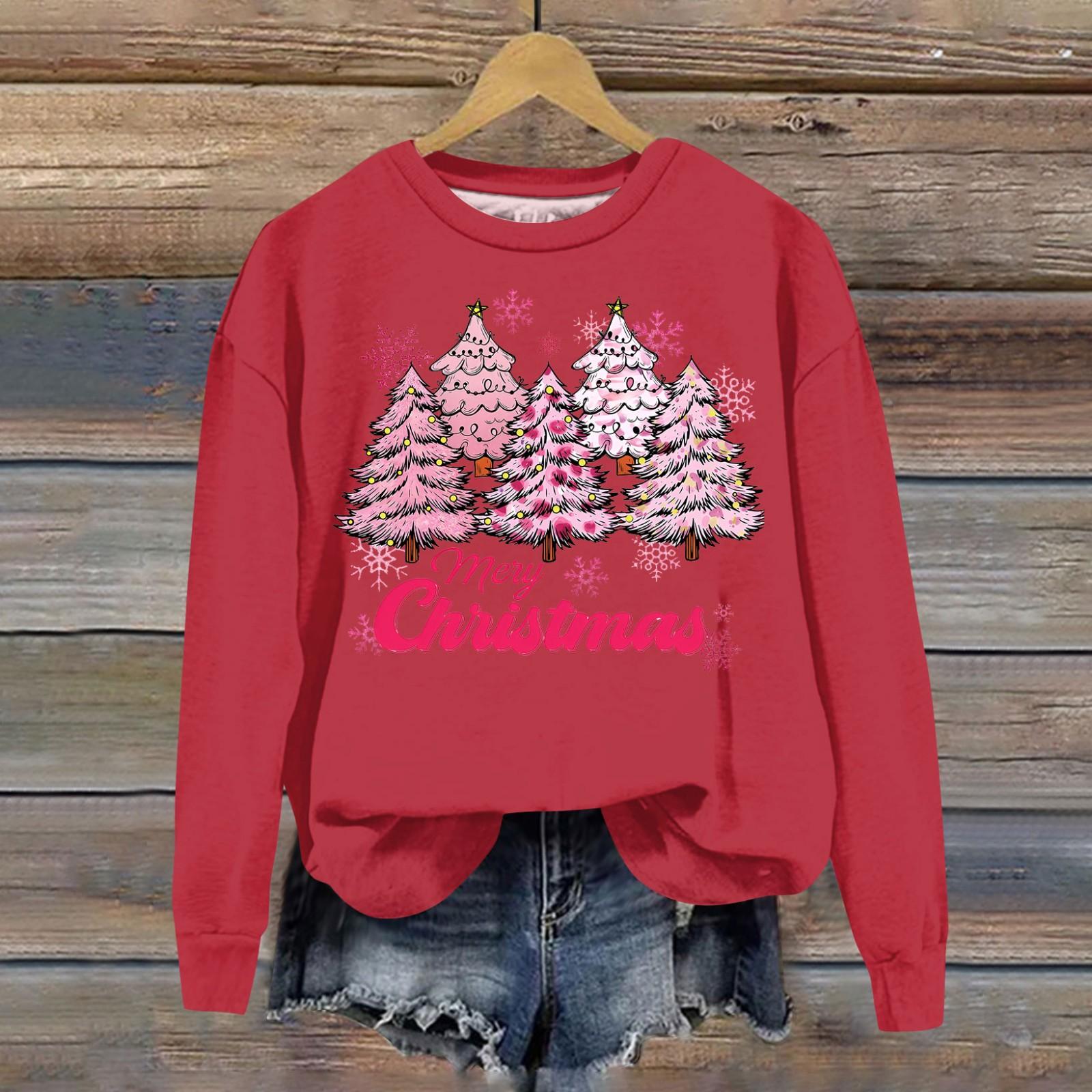 

Женская модная рождественская свободная толстовка с длинным рукавом и круглым вырезом с мелким принтом S красный