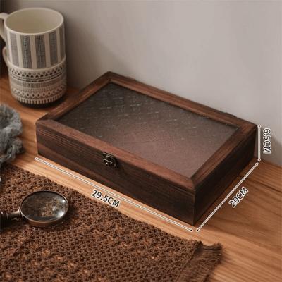Retro Drewniane Etui z Klapką Pudełko do Przechowywania Pyłoszczelne Odporne na Utlenianie Biżuteria Biurkowa do Domu Odporne na Wilgoć Pudełko Użytkowe Sport