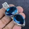 Blue Topaz Gemstone Handmade 925 Sterling Silver Jewelry Pendant 2.56" z6U07