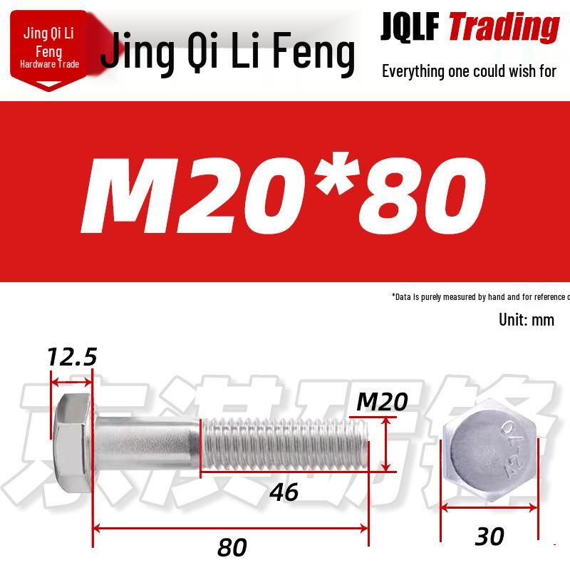 201 Stainless Steel Hex Head Bolt, Half Thread, M6-M30 Threaded Rod