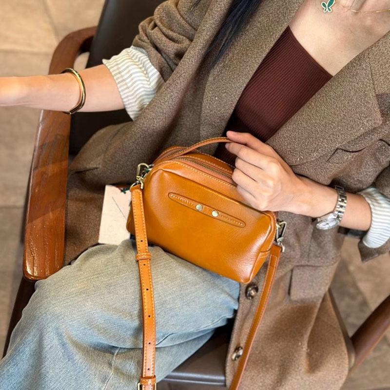 Cowhide Bag Women's Genuine Leather Small Square Bag Women's Bag Fashionable Single-shoulder Casual Crossbody Bag