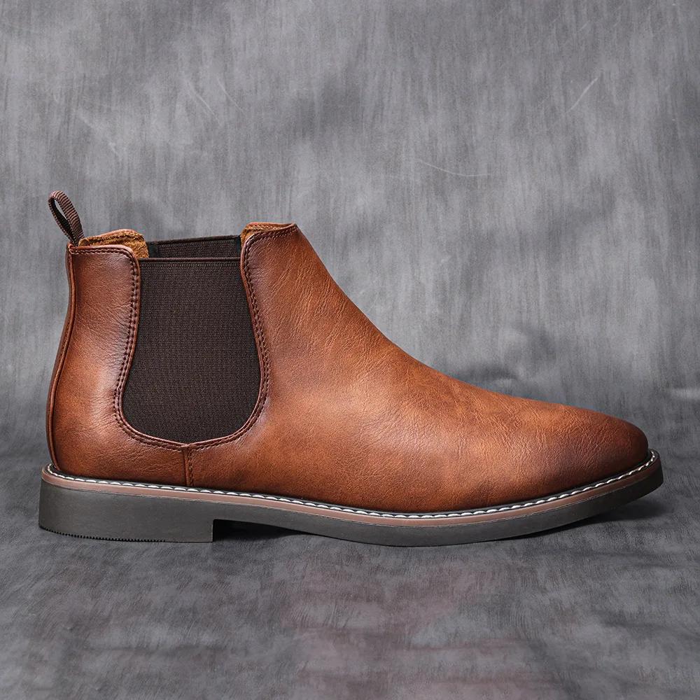 Fashion Botas Para Hombre High Quality British Men Shoe Men Chelsea Boot Fashion Leather Shoe Retro Men Large Ankle Boot Men Winter Shoe