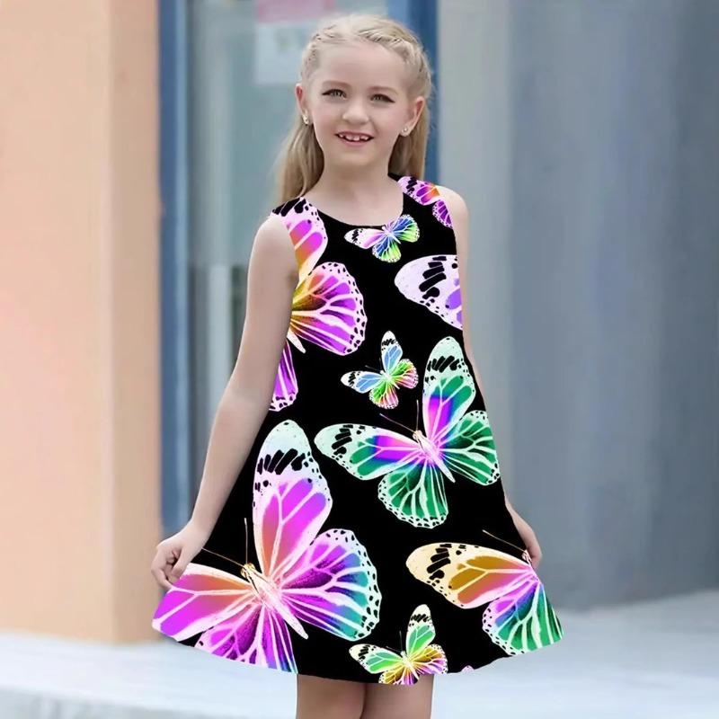 Stylish Cute Comfortable Butterfly Print Children's Sleeveless Women's Clothing Dresses Girls
