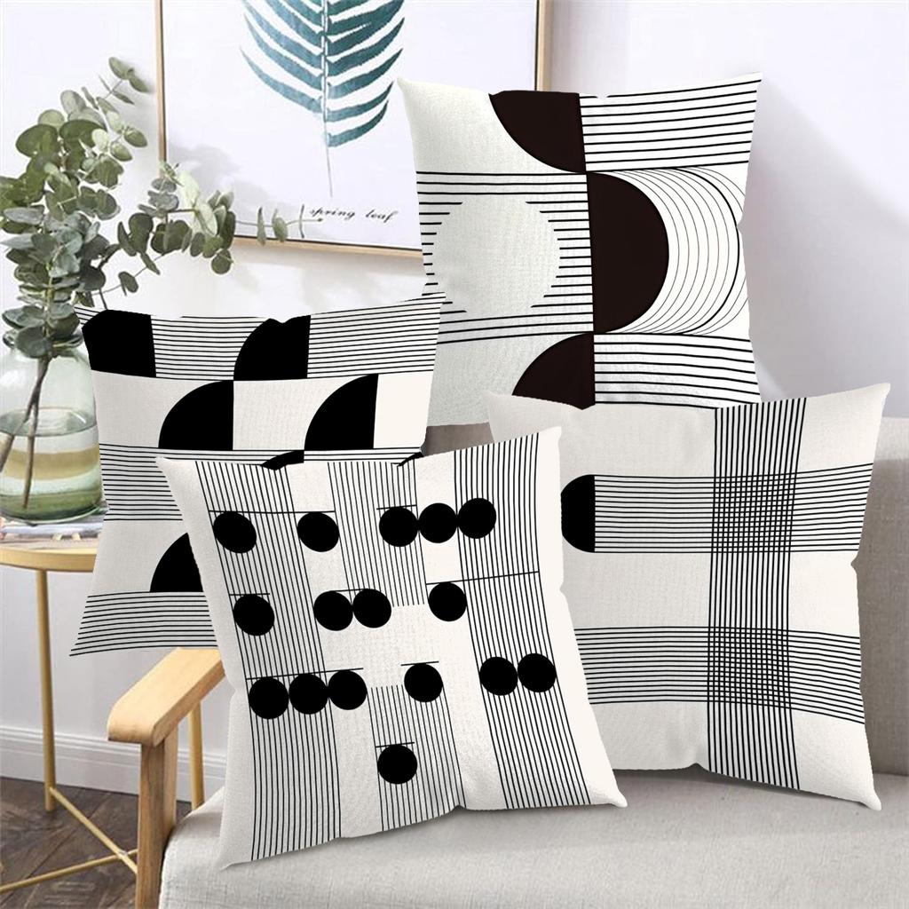 Modern Black White Patterned Decorative Throw Pillows Polyester pillowcase, sofa decorative cushion cov