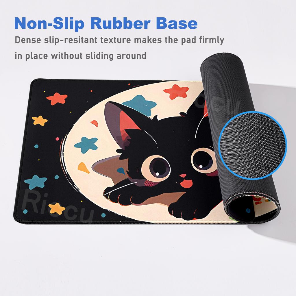 Black Cat Mouse Pad XXL Cute Lucky Cat Gamer Rubber Mousepad Pc Gaming Anime Keyboard Expansion Pad Non-slip Office Accessories