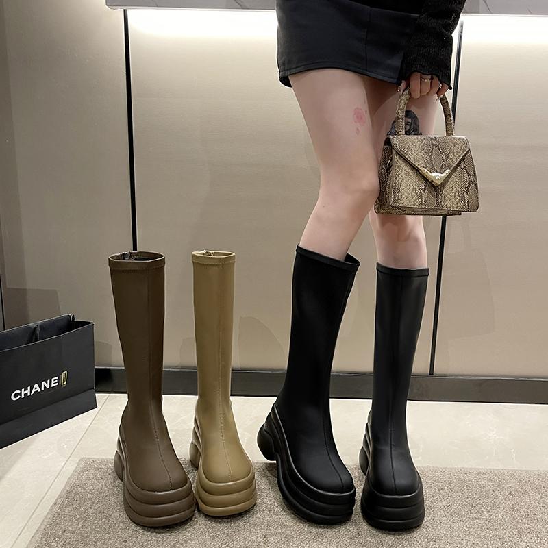 мода Новые Зимние Женские Длинные Сапоги-носки 8 см Высокая Платформа Каблук Женские — фото 3